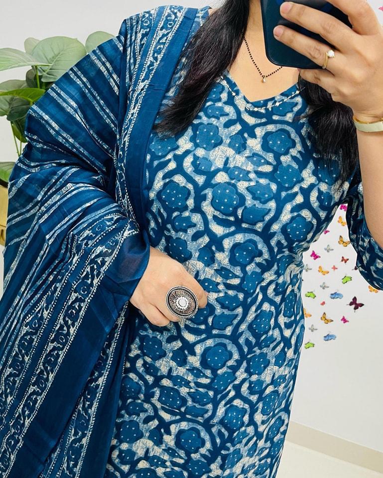 cotton dupatta set, blue dupatta set, Muktanshh