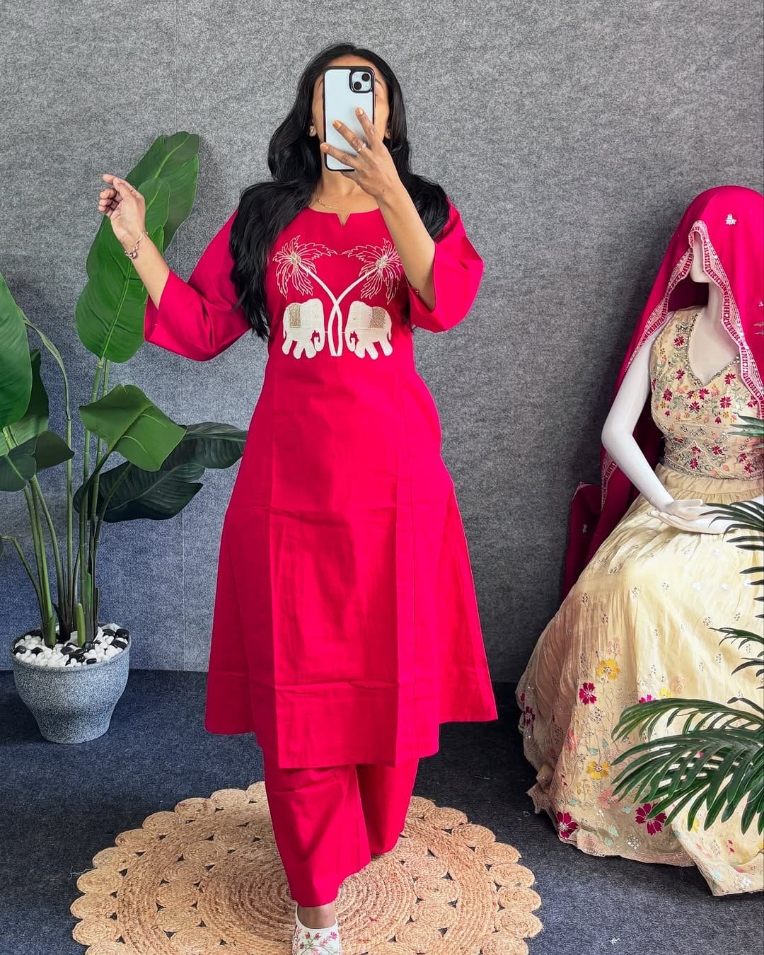 Beautiful Long Slit Cotton Kurta Pant Set