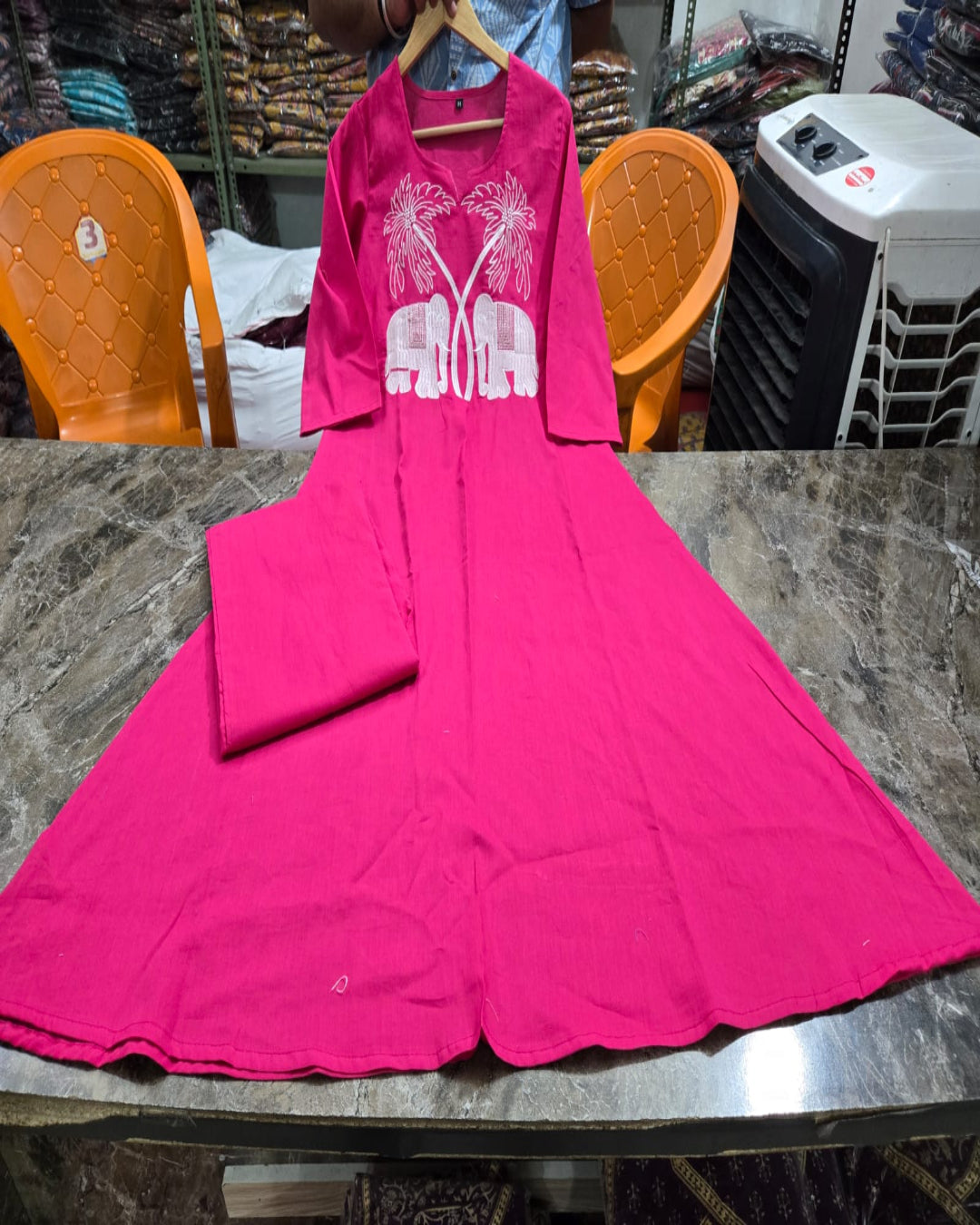 Beautiful Long Slit Cotton Kurta Pant Set