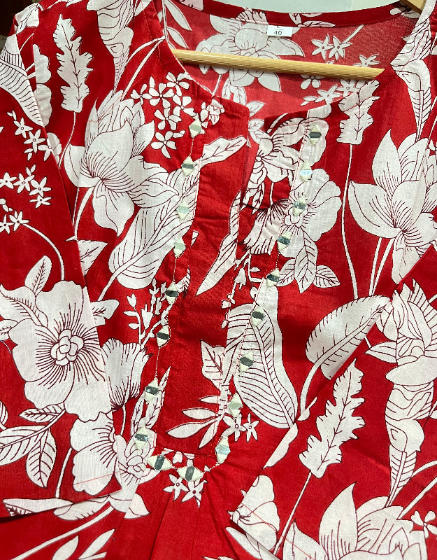 Graceful Red Mirror Work Kurti