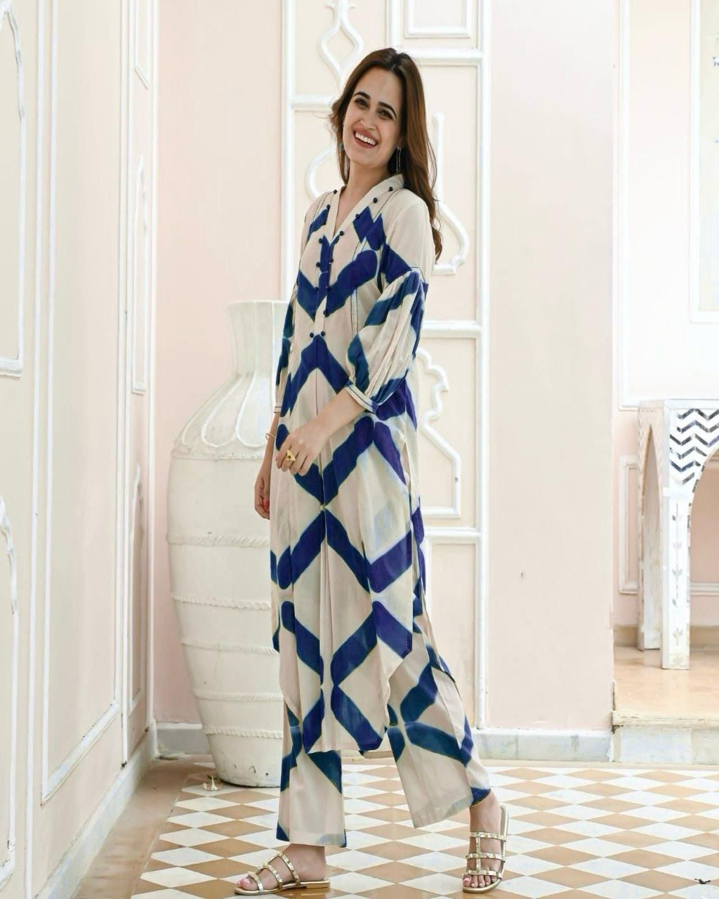 Beautiful Blue Cotton Kurta Pant Set