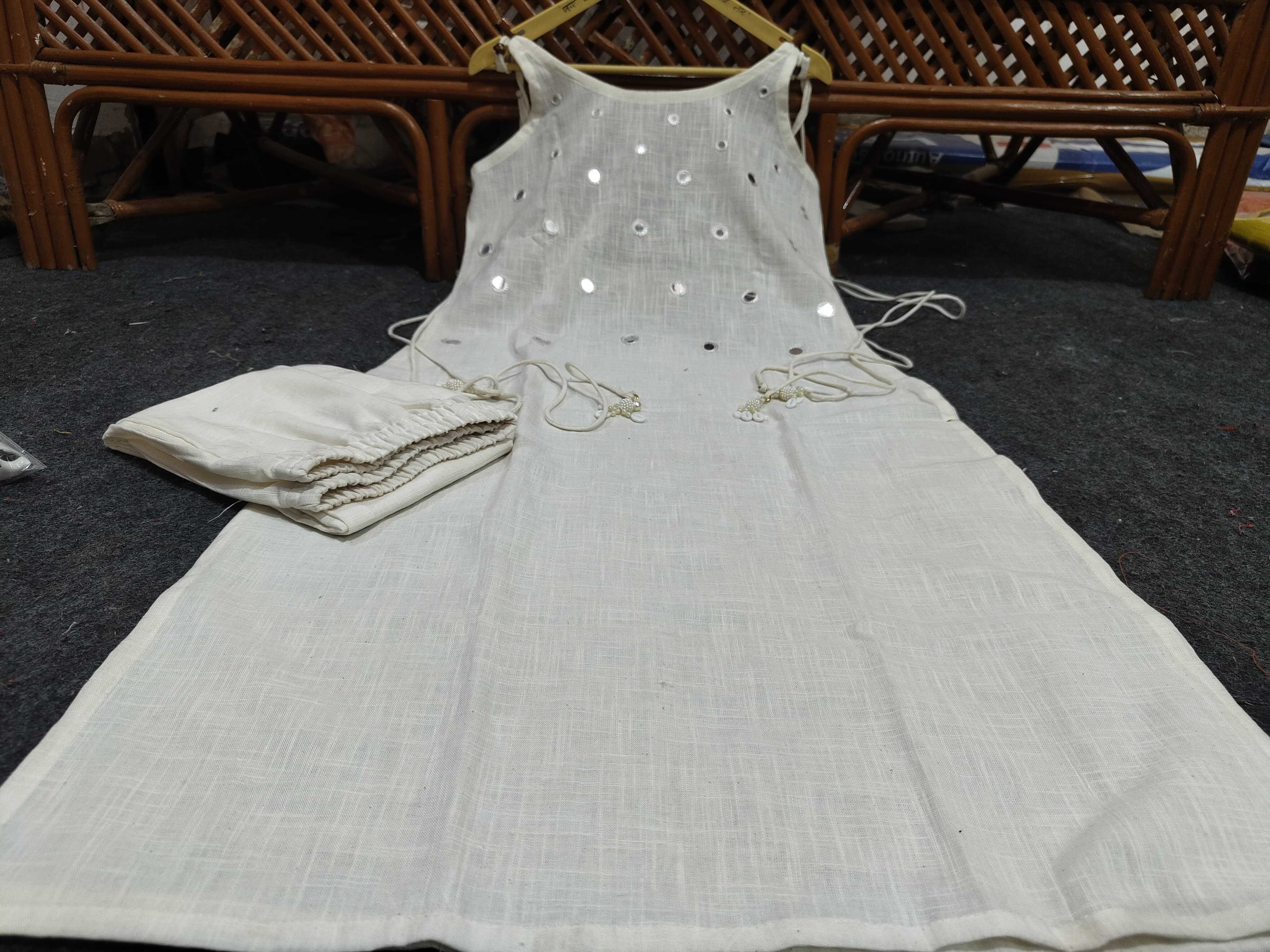Beautiful White Slub Cotton Cord Set