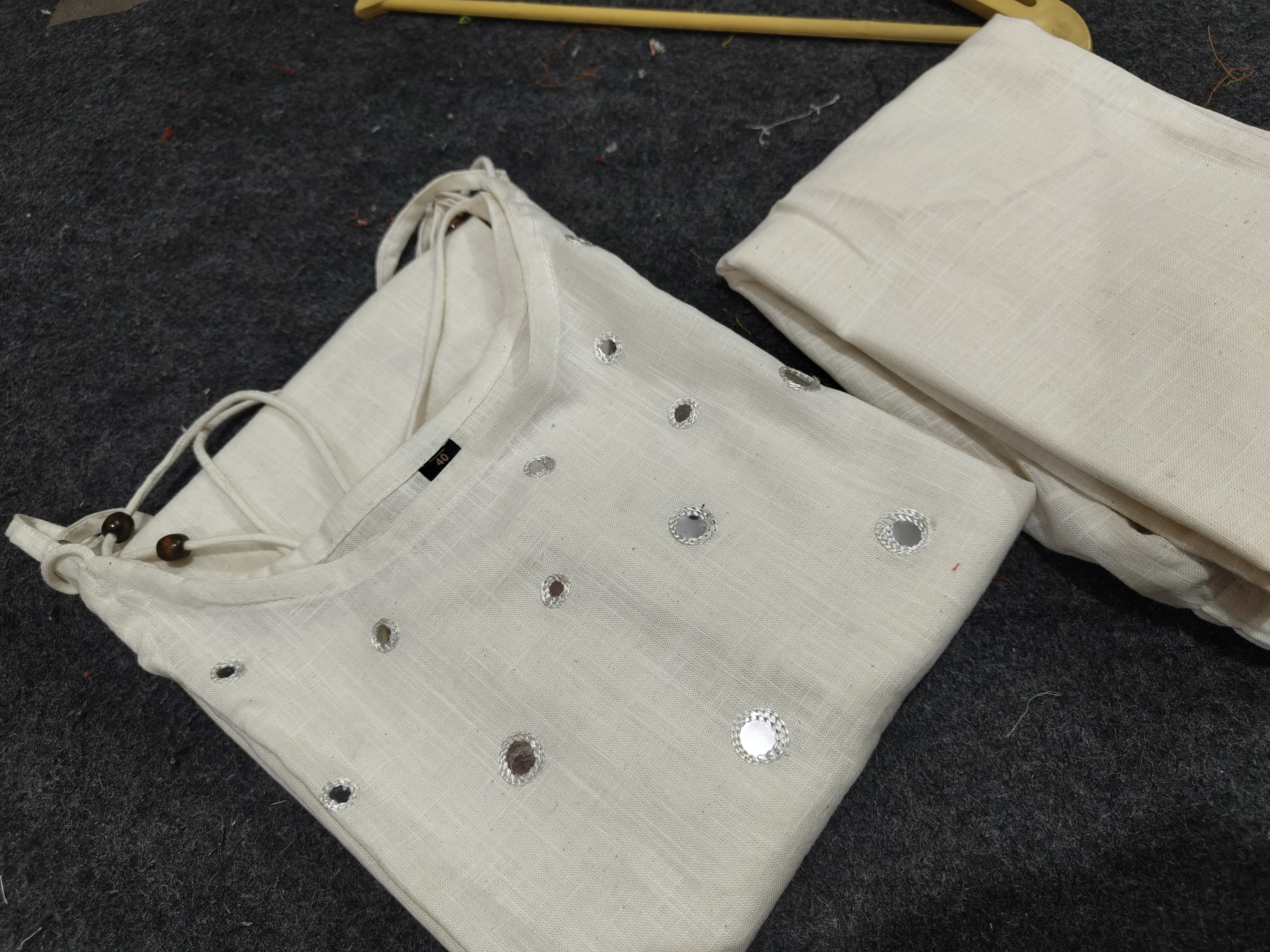 Beautiful White Slub Cotton Cord Set