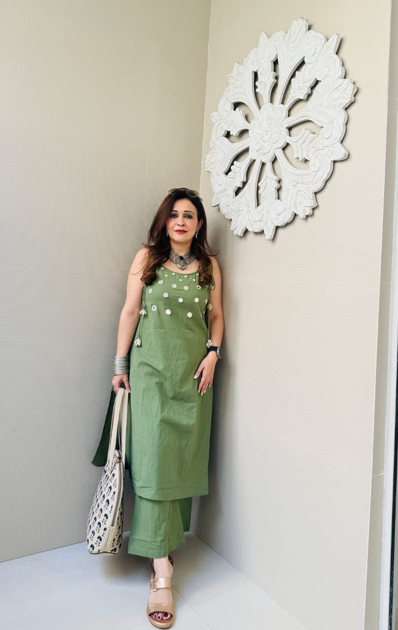 Beautiful Green Slub Cotton Cord Set