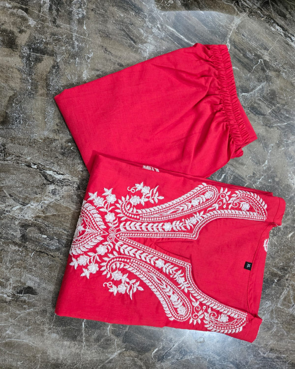 Beautiful Red Cotton Kurta Pant Set
