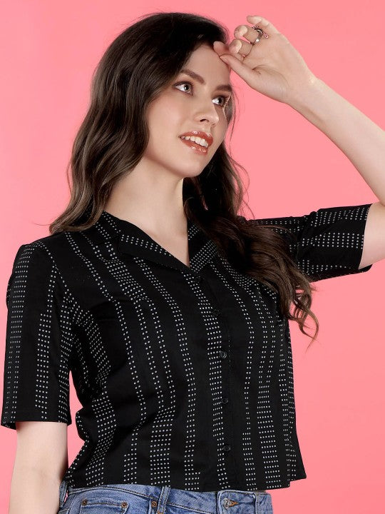 Rayon black Striped top for women