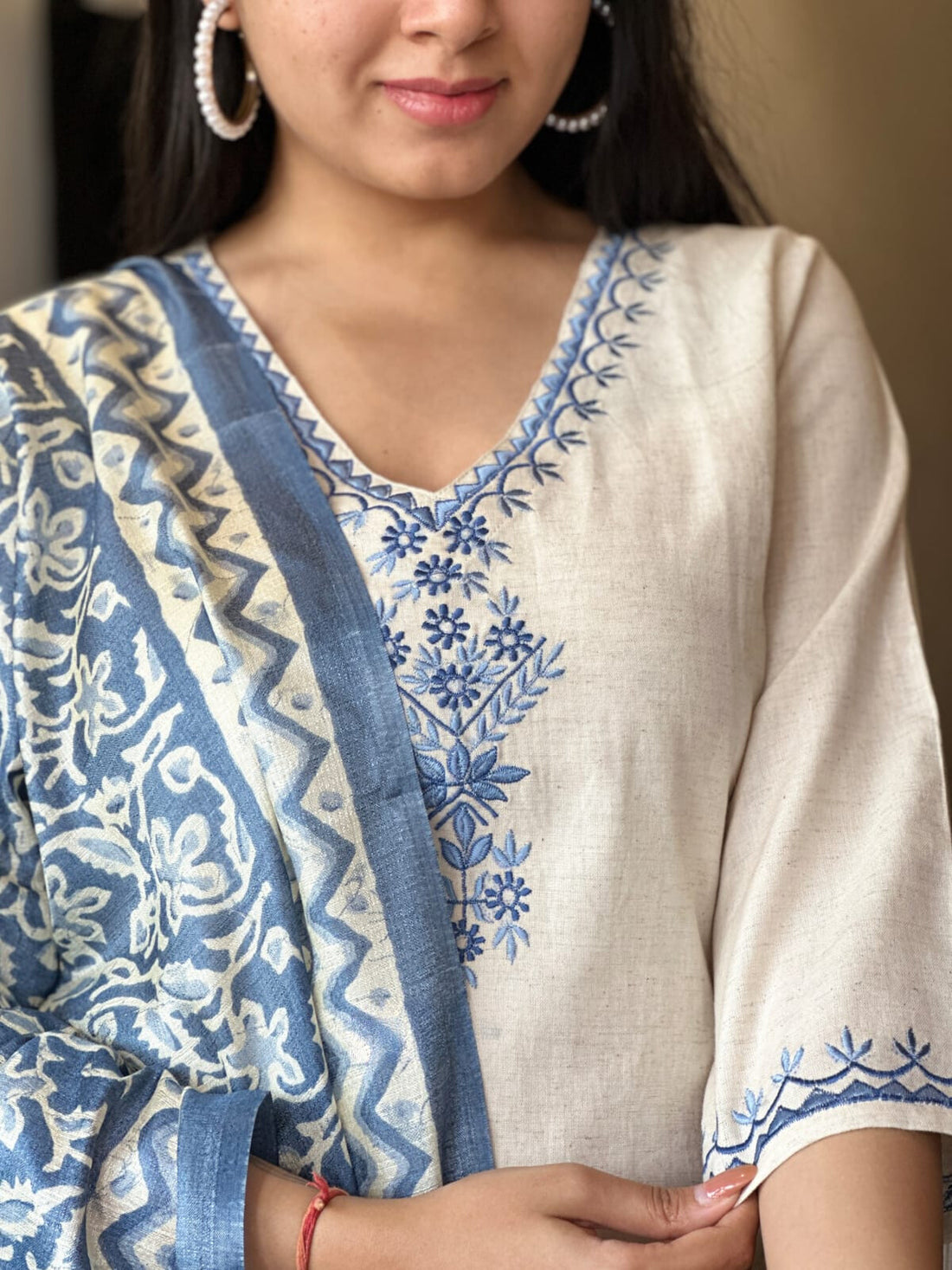 Handloom cotton kurta pant and Dupatta