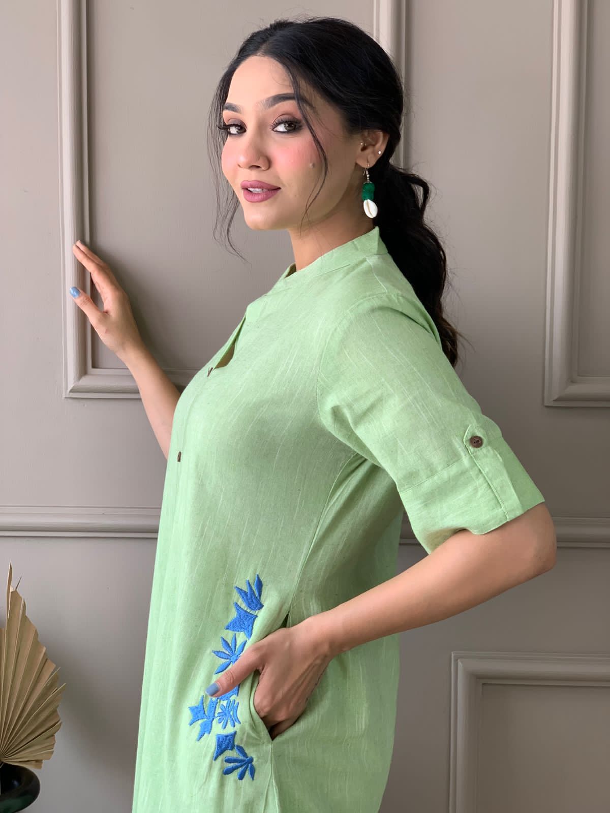 Pure cotton hand embroidered kurta palazzo co ord set