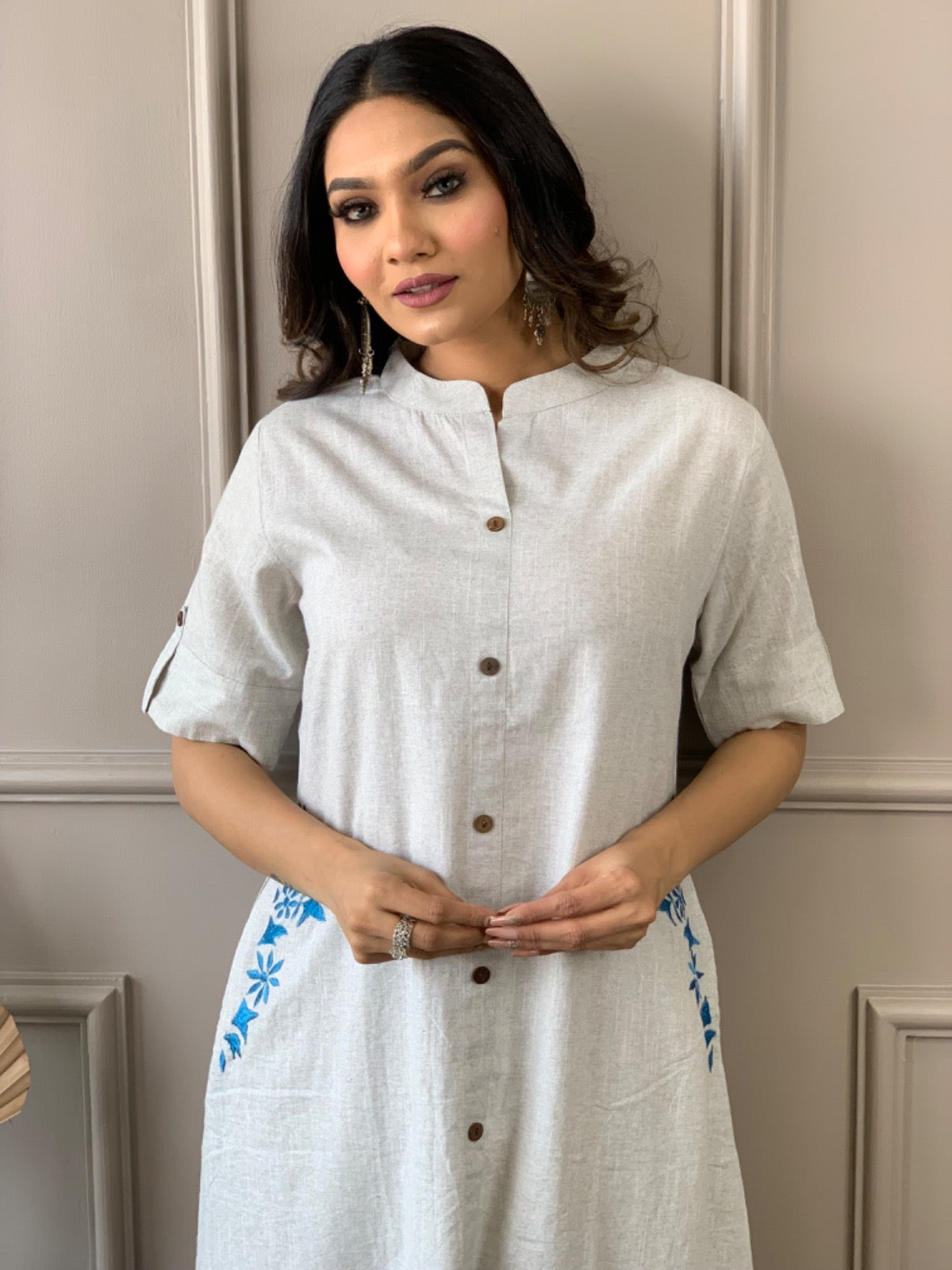 Pure cotton hand embroidered kurta palazzo co ord set