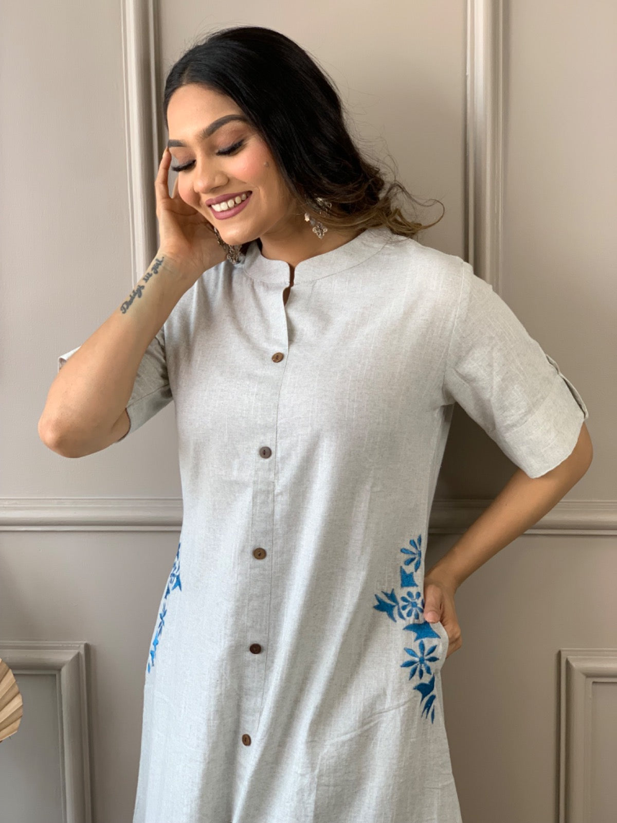 Pure cotton hand embroidered kurta palazzo co ord set