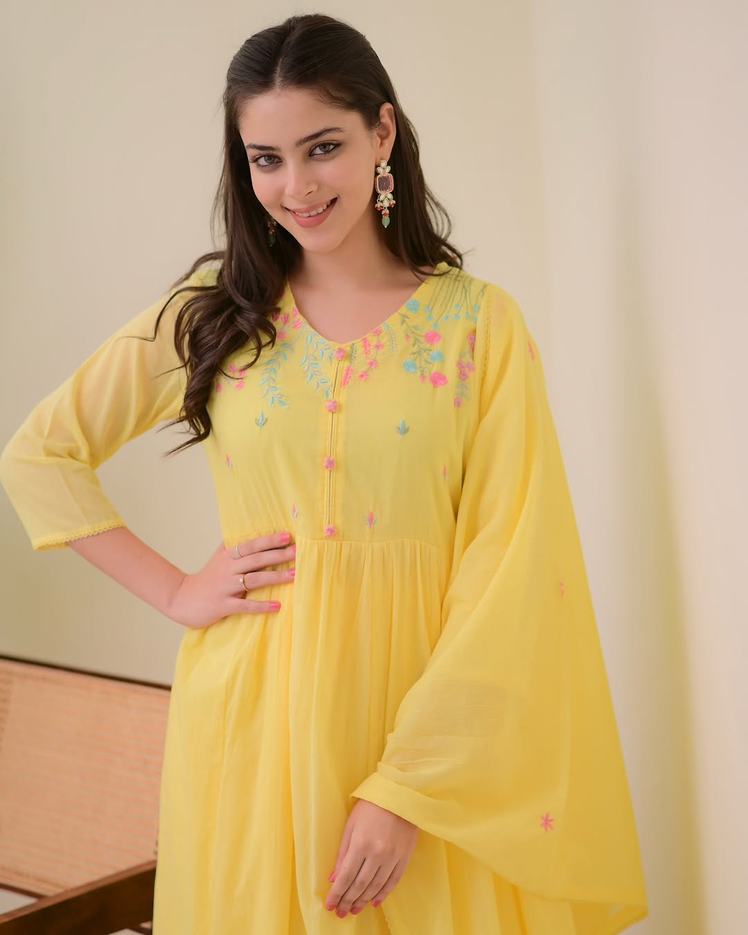 BEAUTIFUL COTTON A LINE KURTI PANT WITH DUPATTA SET