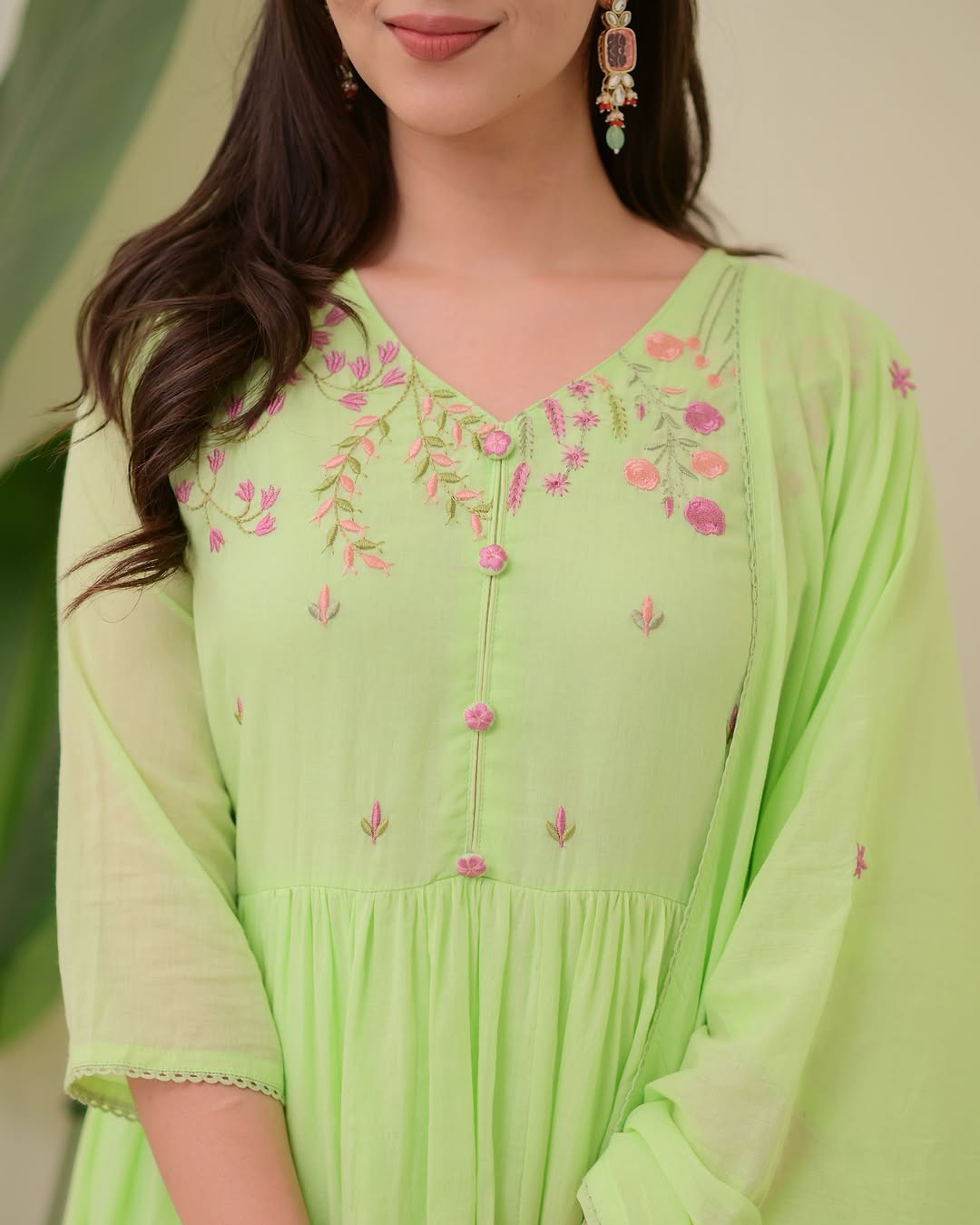 BEAUTIFUL COTTON A LINE KURTI PANT WITH DUPATTA SET