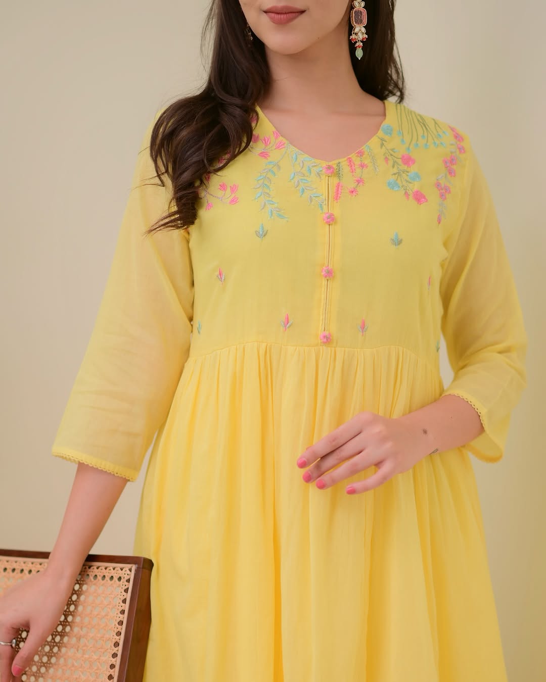BEAUTIFUL COTTON A LINE KURTI PANT WITH DUPATTA SET