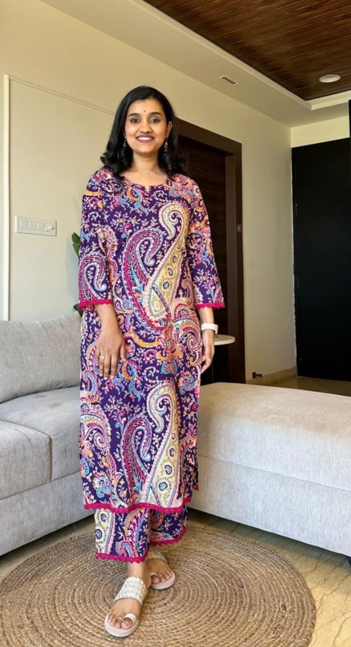 Royal Export Women's Cotton Floral Printed Straight Kurta Set With Pant