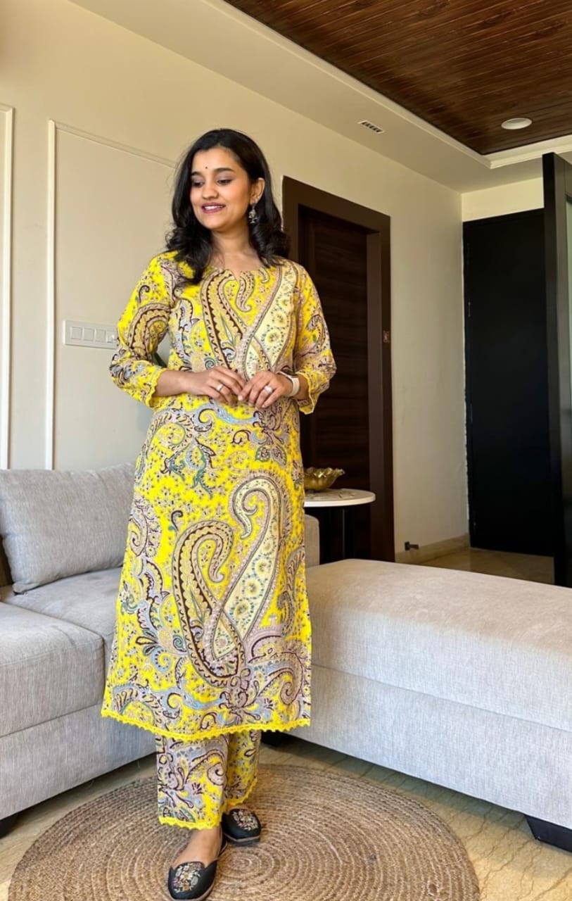 Royal Export Women's Cotton Floral Printed Straight Kurta Set With Pant