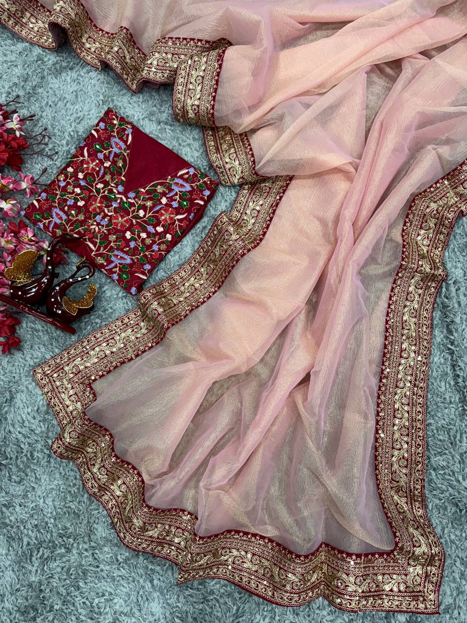 Twill Net Banarasi Crush Saree