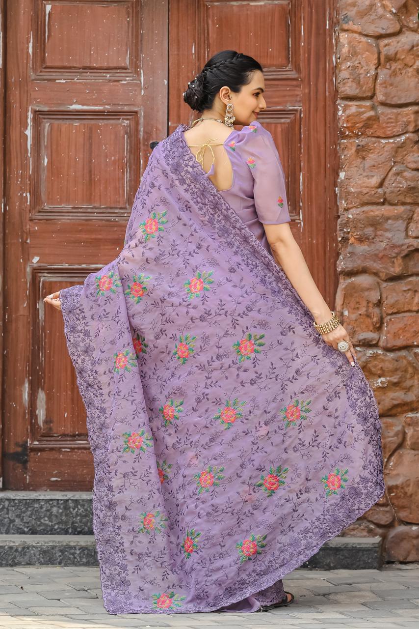 Pure Shiny Zari Chiffon Saree With Beautiful Work