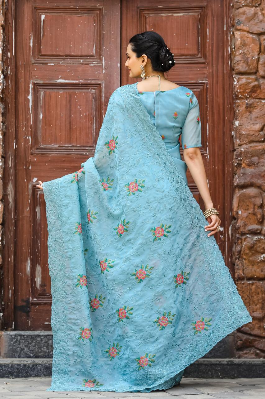 Pure Shiny Zari Chiffon Saree With Beautiful Work
