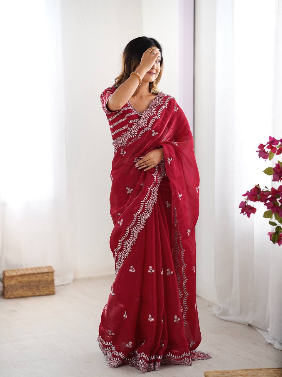 Beautiful Silk Saree with Silver Embroidery