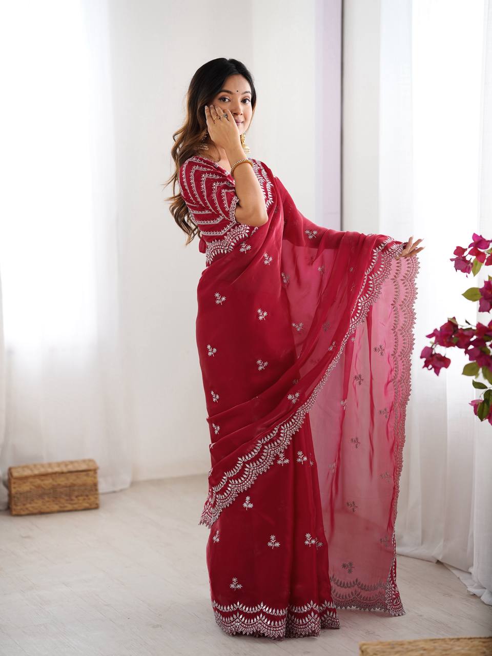 Beautiful Silk Saree with Silver Embroidery