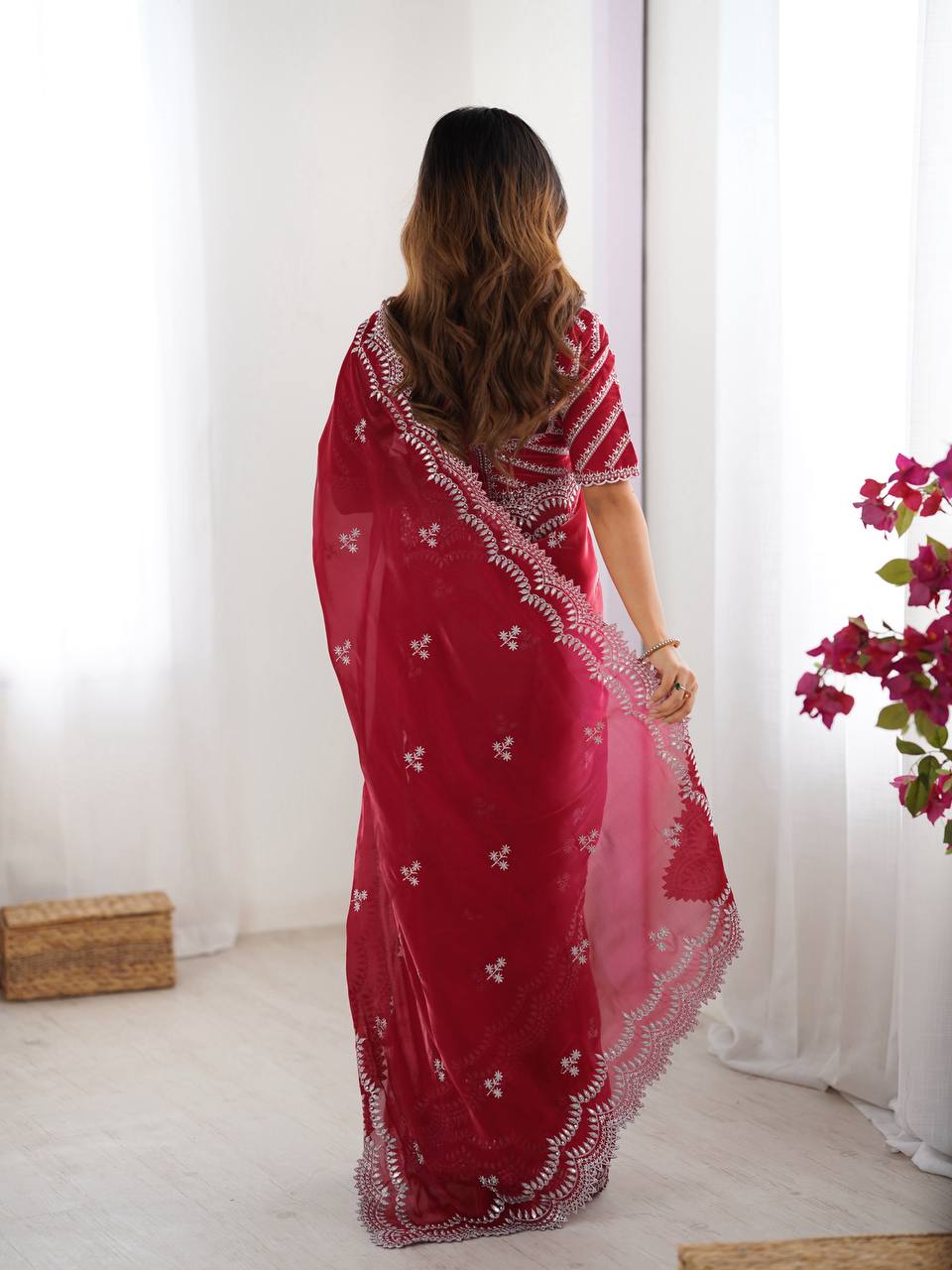 Beautiful Silk Saree with Silver Embroidery