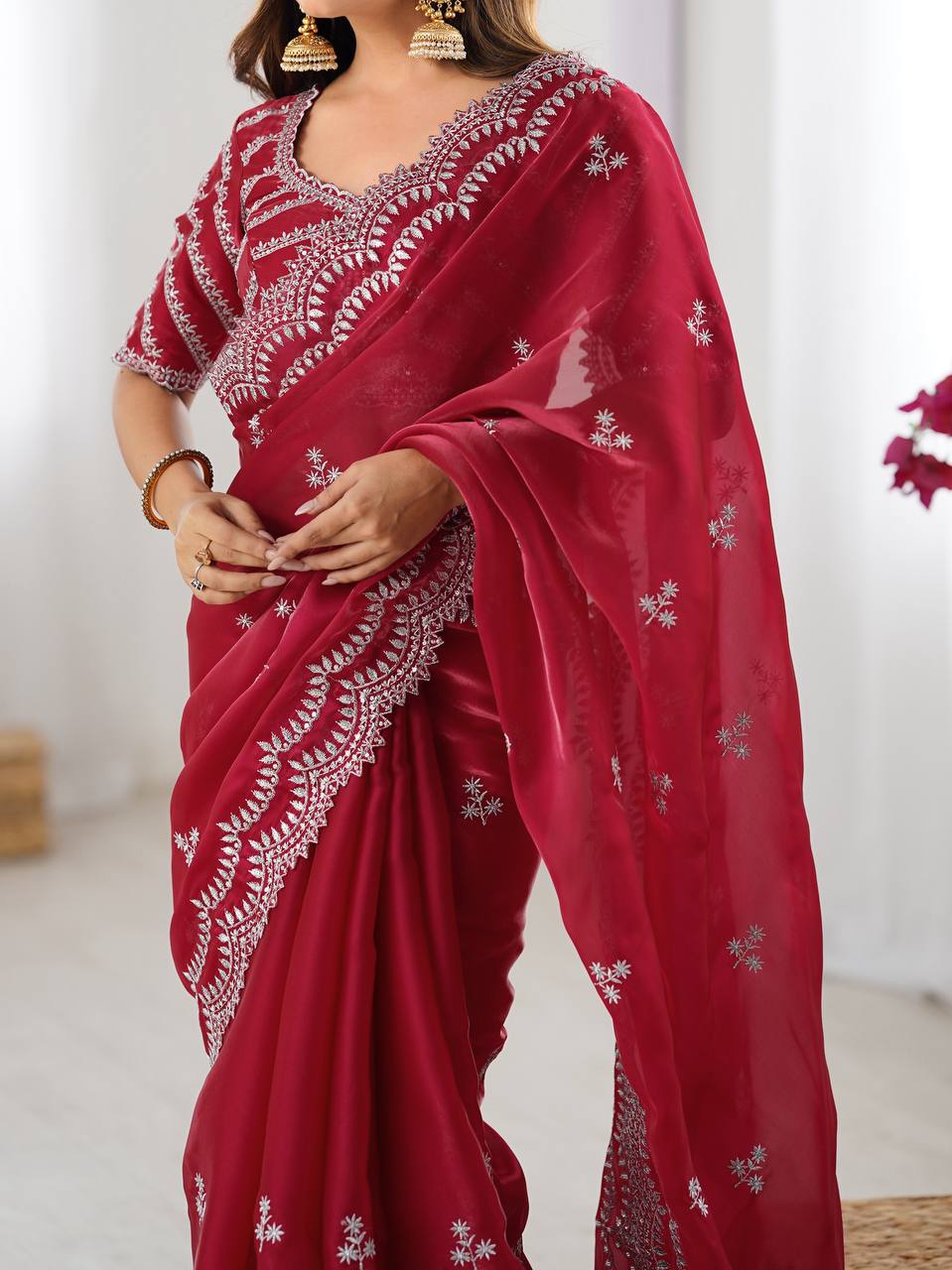 Beautiful Silk Saree with Silver Embroidery
