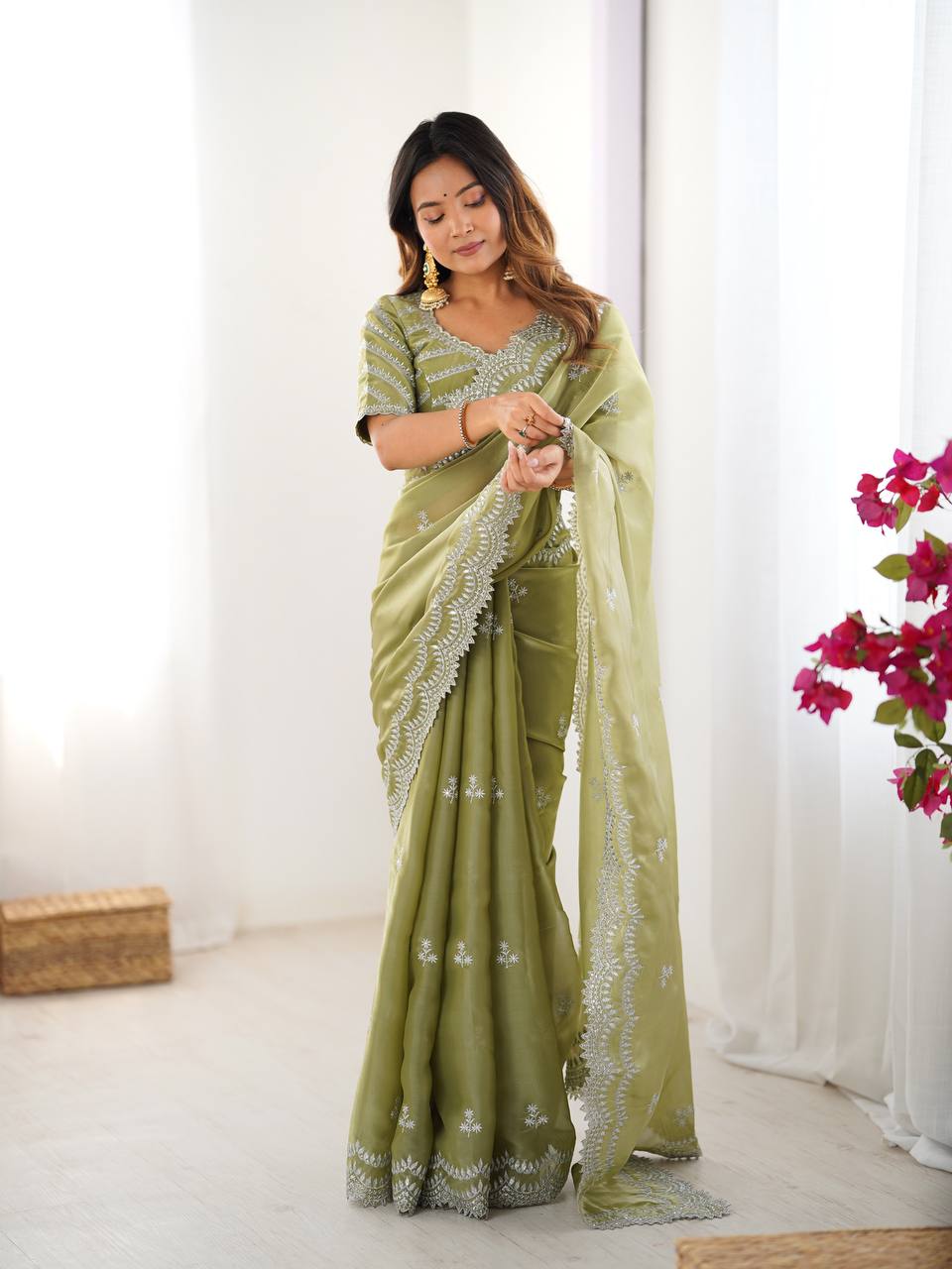 Beautiful Silk Saree with Silver Embroidery