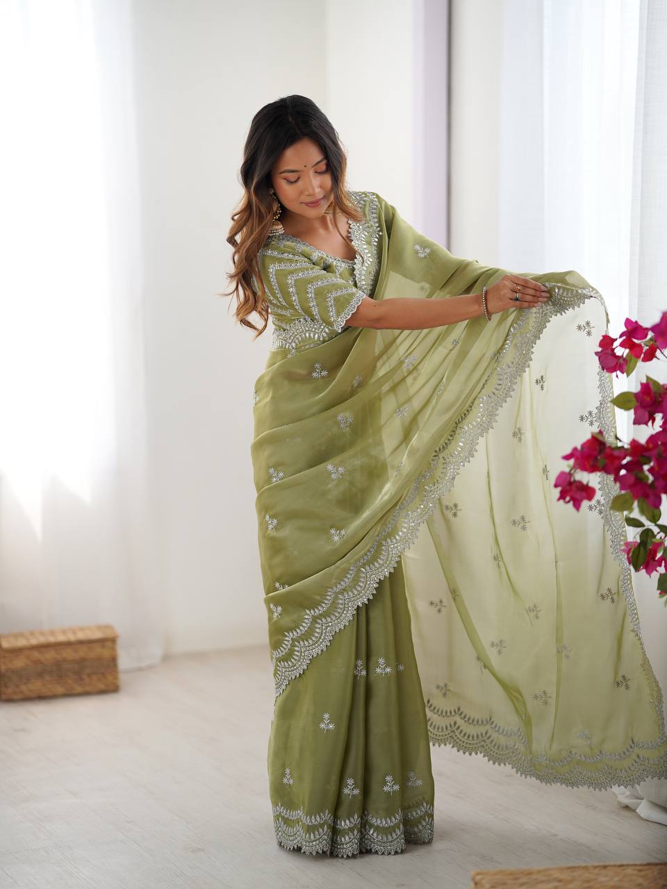 Beautiful Silk Saree with Silver Embroidery