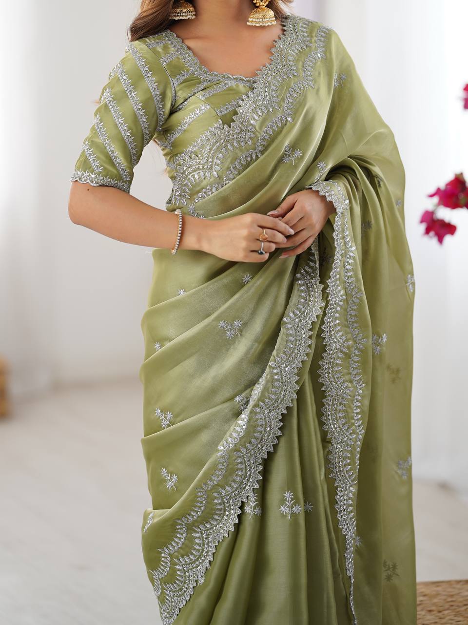 Beautiful Silk Saree with Silver Embroidery