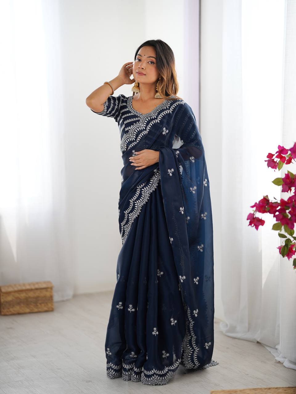 Beautiful Silk Saree with Silver Embroidery