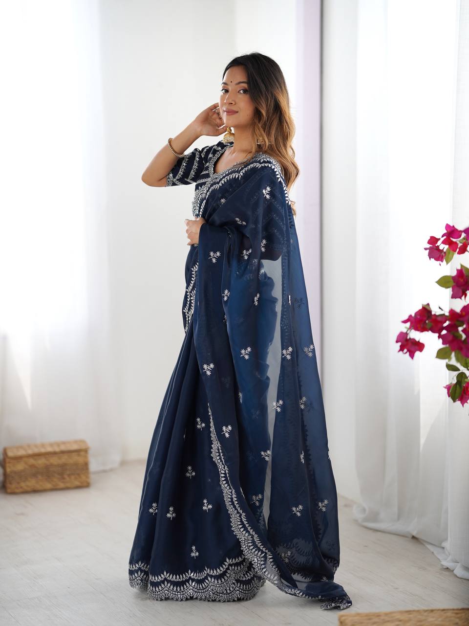 Beautiful Silk Saree with Silver Embroidery