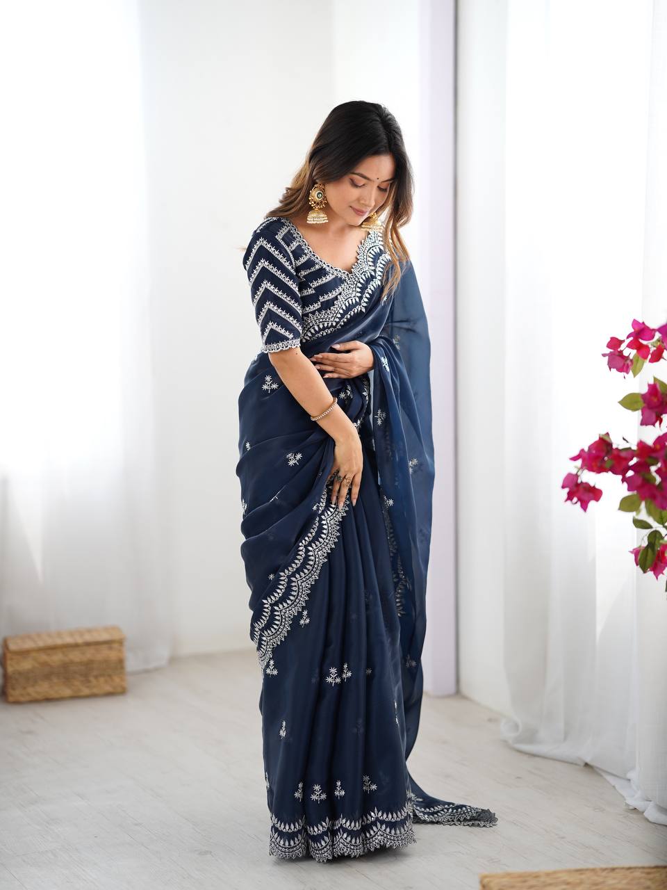 Beautiful Silk Saree with Silver Embroidery