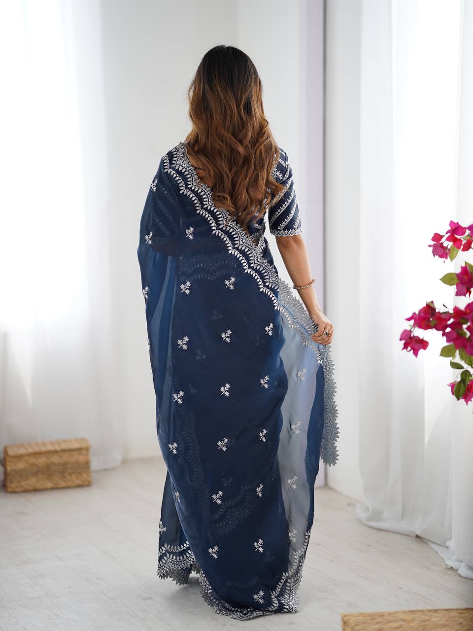 Beautiful Silk Saree with Silver Embroidery