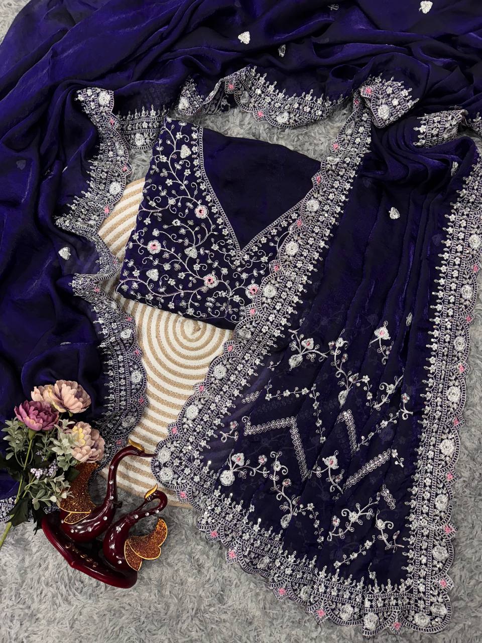 Beautiful Sequin Pure Space Silk Saree