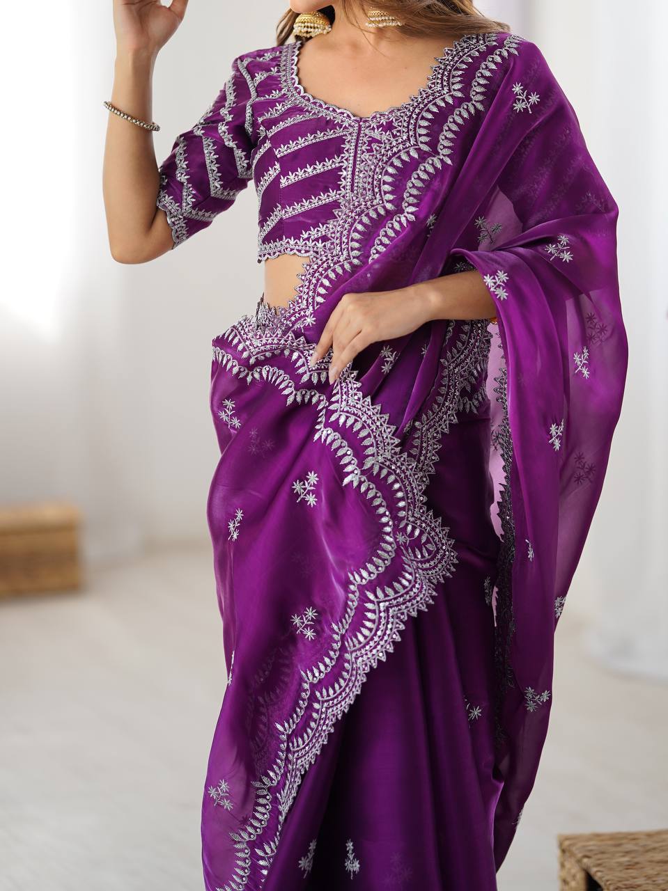 Beautiful Silk Saree with Silver Embroidery