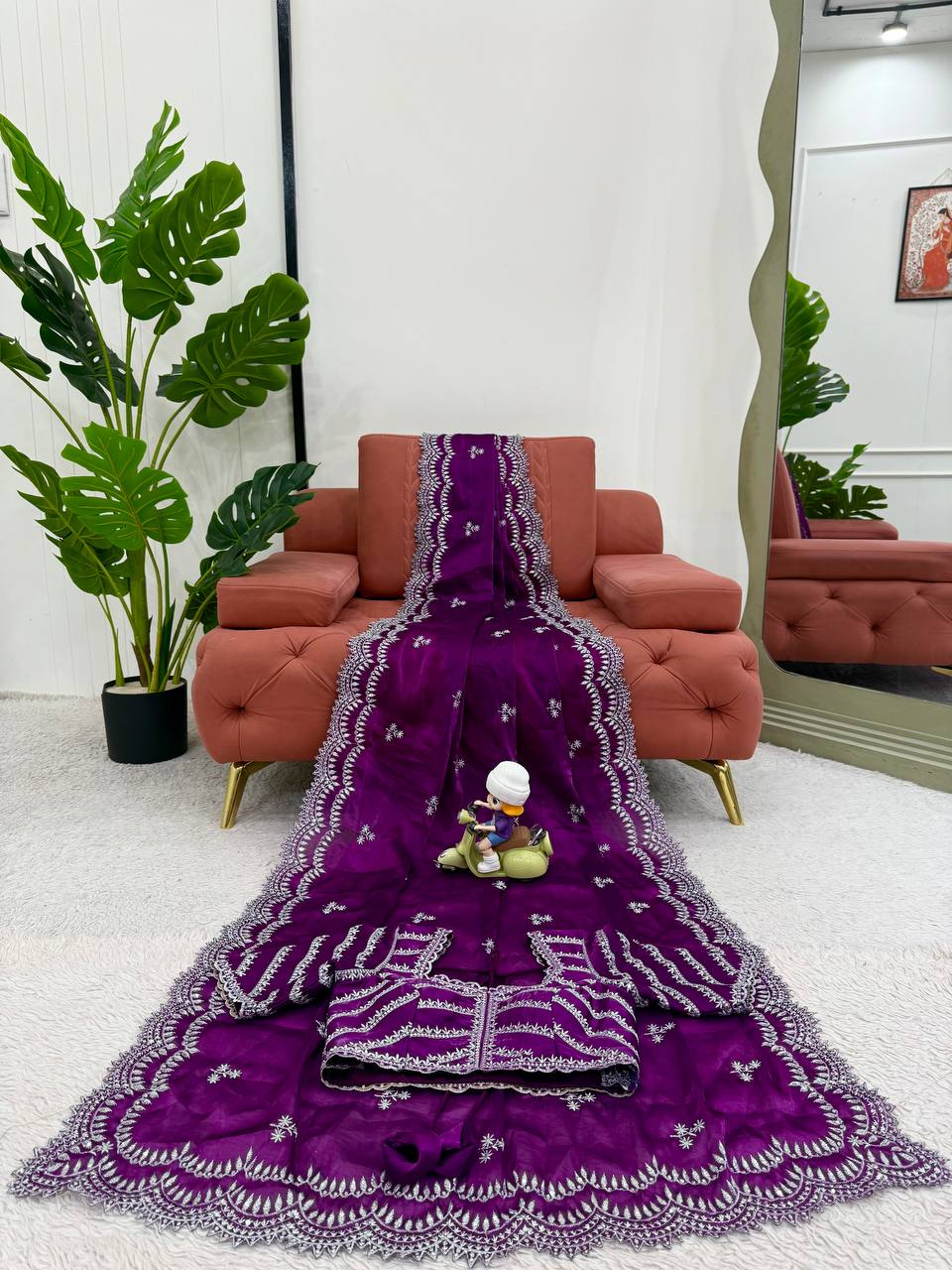 Beautiful Silk Saree with Silver Embroidery