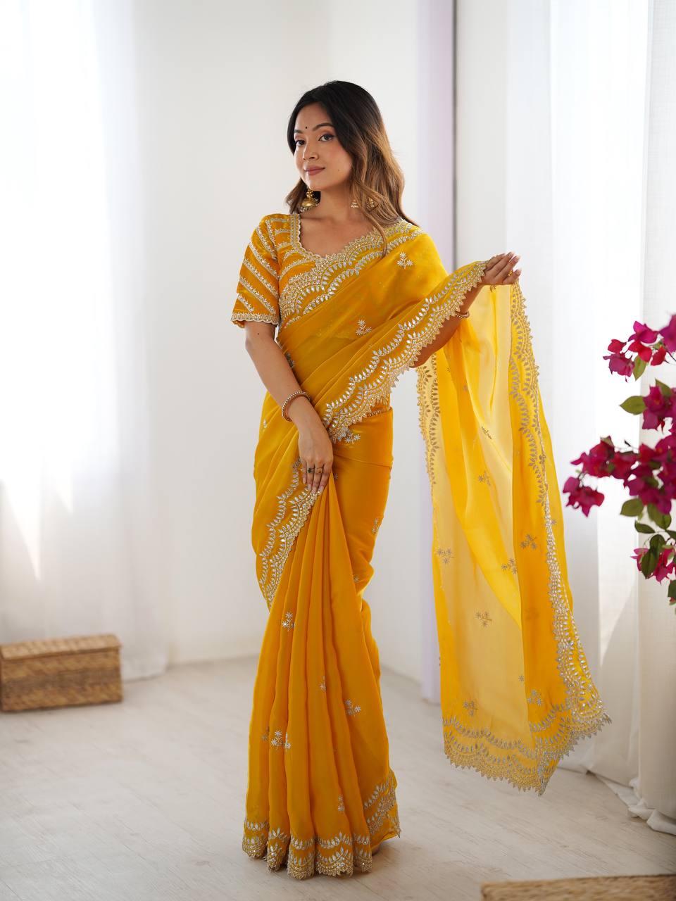 Beautiful Silk Saree with Silver Embroidery