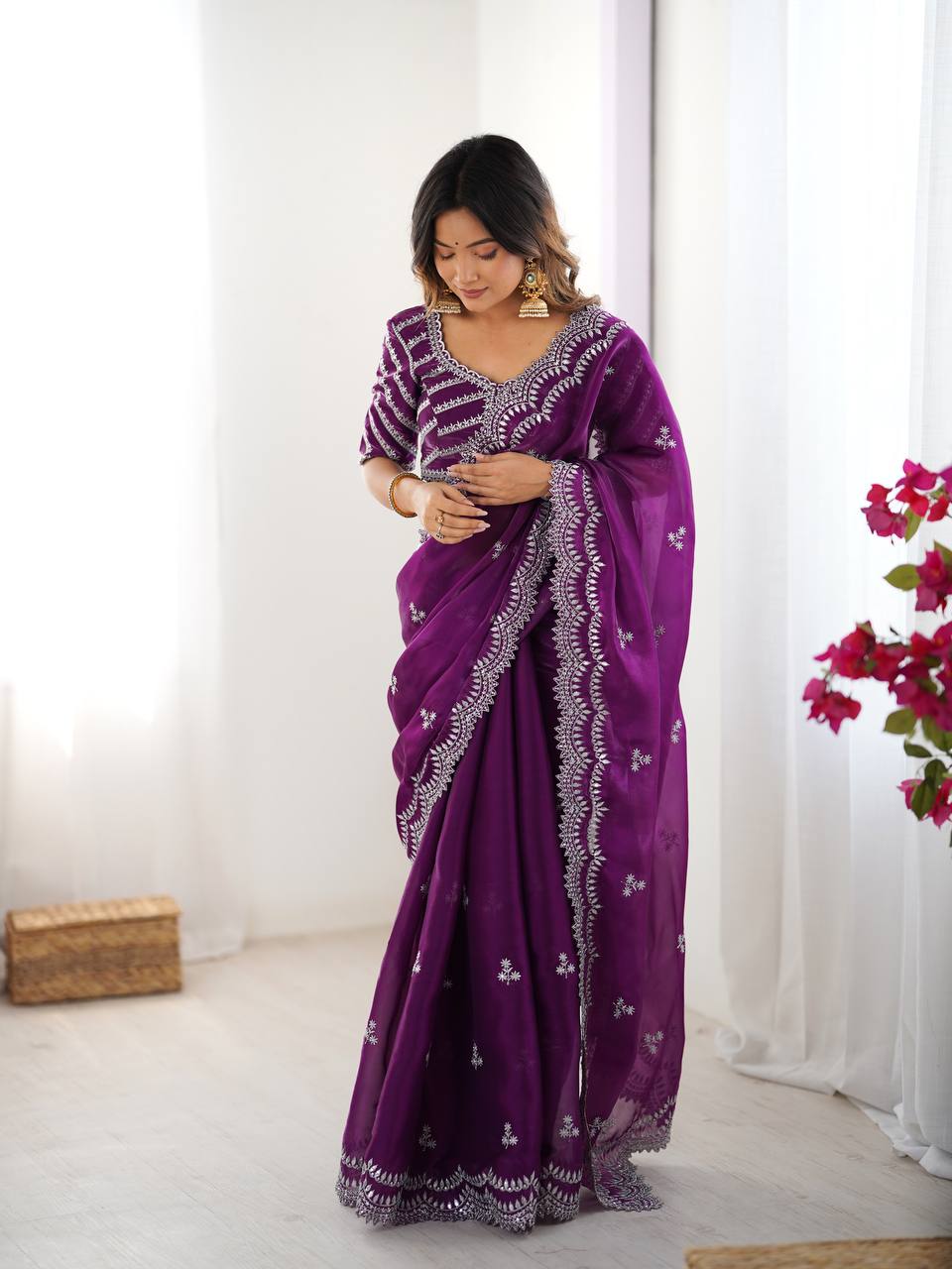 Beautiful Silk Saree with Silver Embroidery