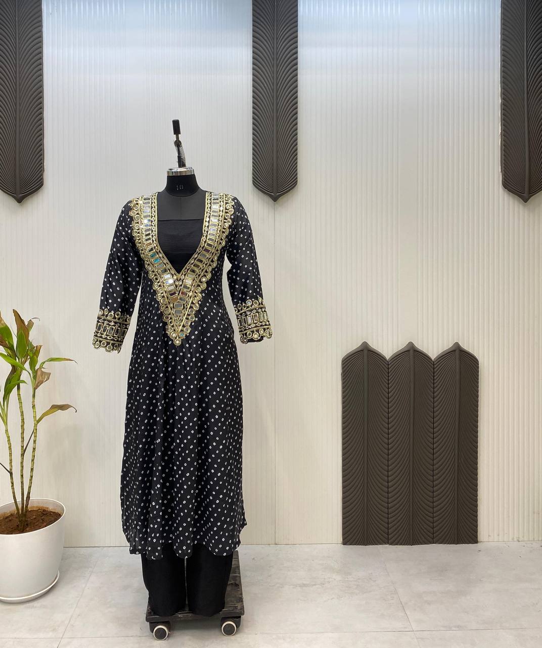 Digital Printed Chinon with Real Mirror & Embroidery Work Dress