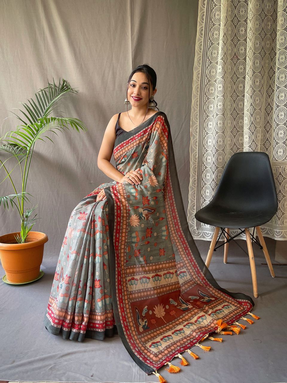 Pure Malai Cotton Saree With Big Border
