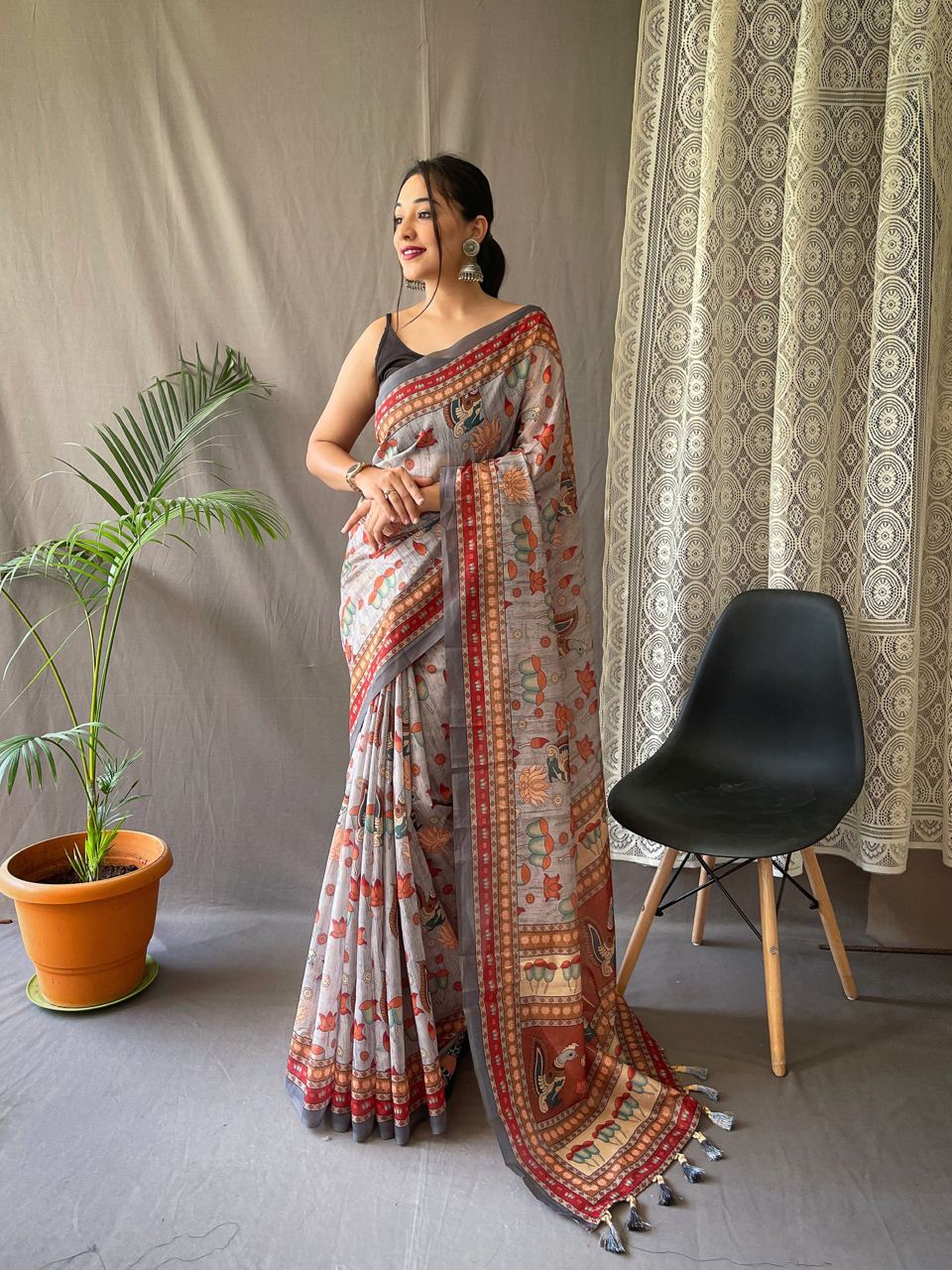 Pure Malai Cotton Saree With Big Border