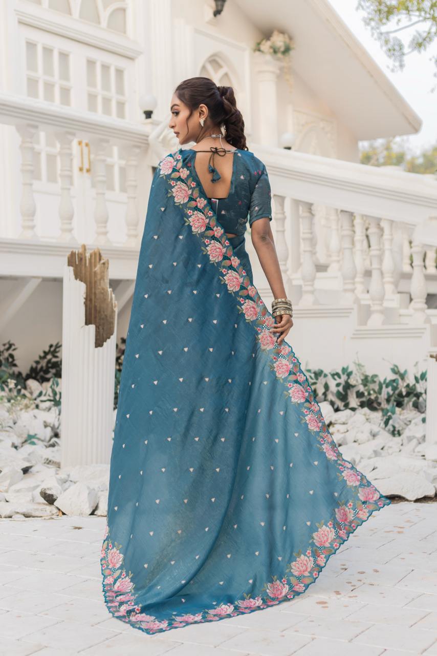 Pure crush silk saree with all over embroidery design