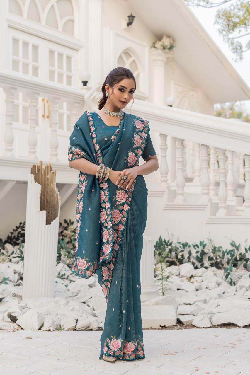 Pure crush silk saree with all over embroidery design