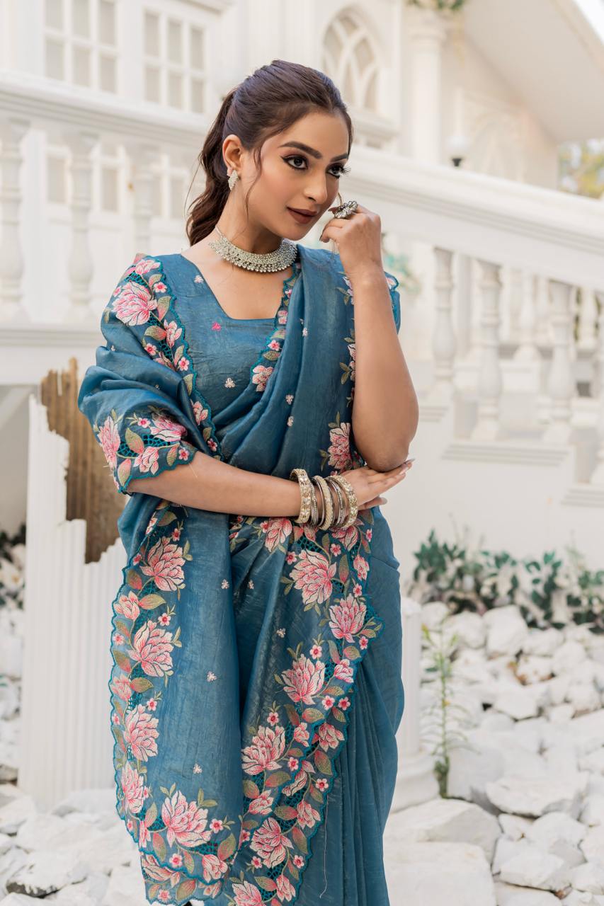 Pure crush silk saree with all over embroidery design
