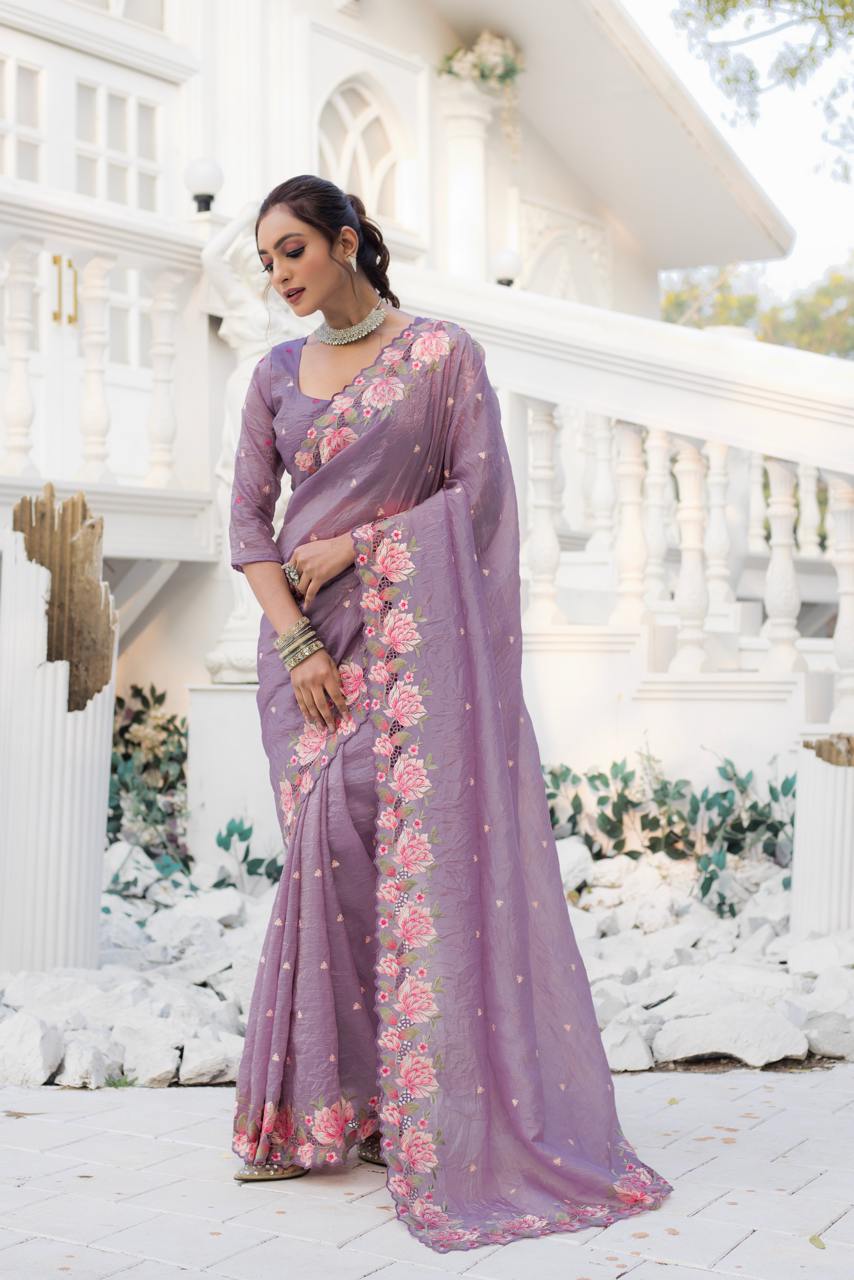 Pure crush silk saree with all over embroidery design