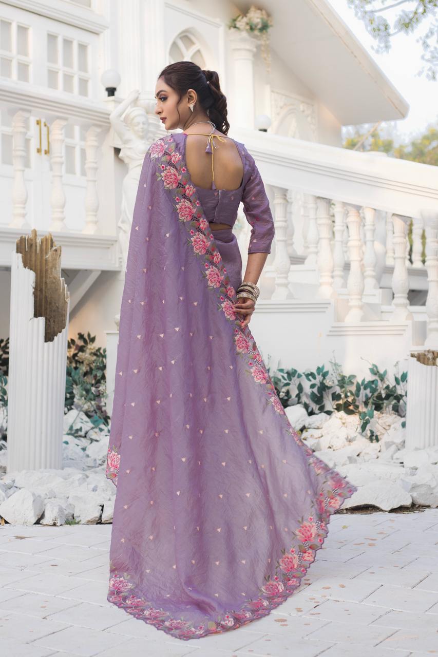 Pure crush silk saree with all over embroidery design