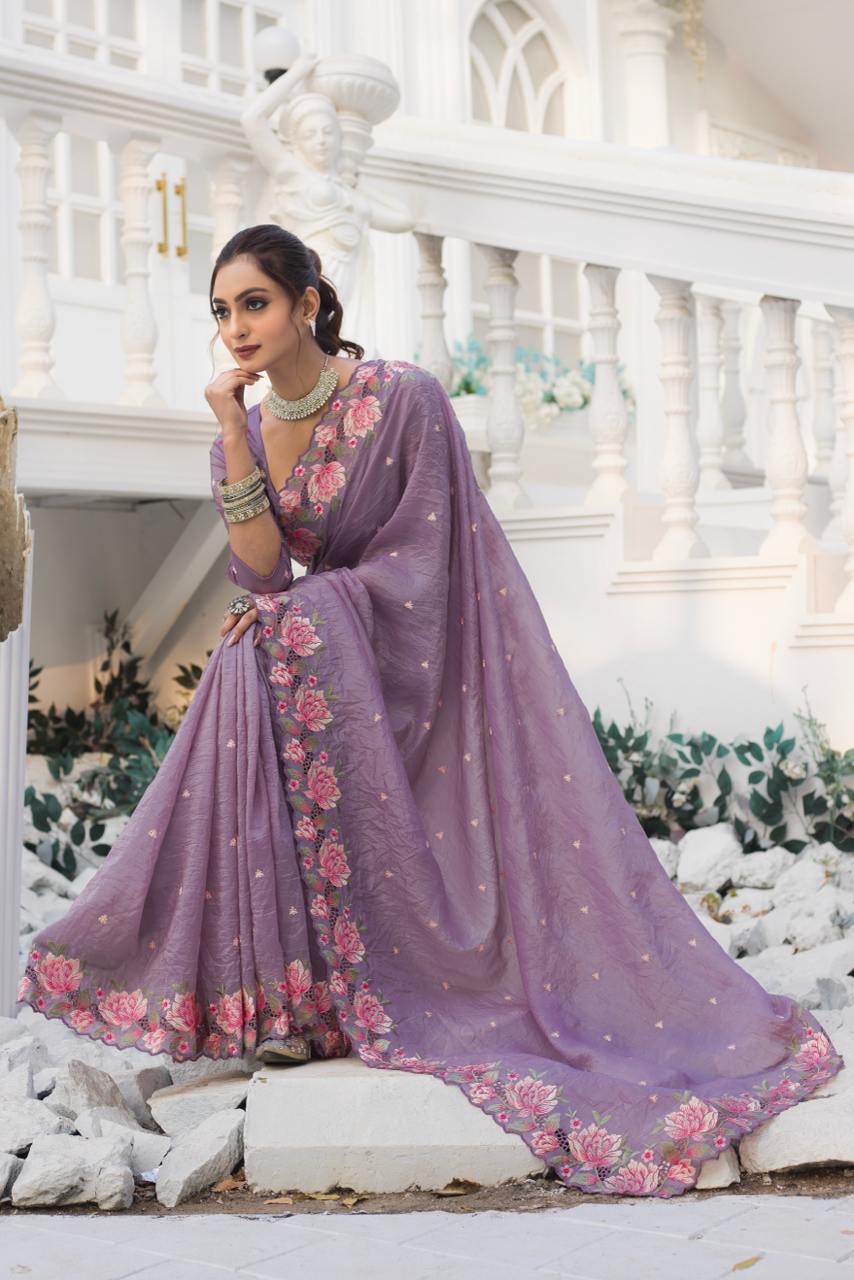 Pure crush silk saree with all over embroidery design