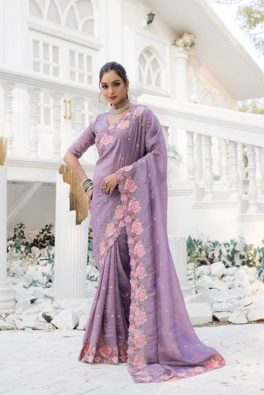 Pure crush silk saree with all over embroidery design