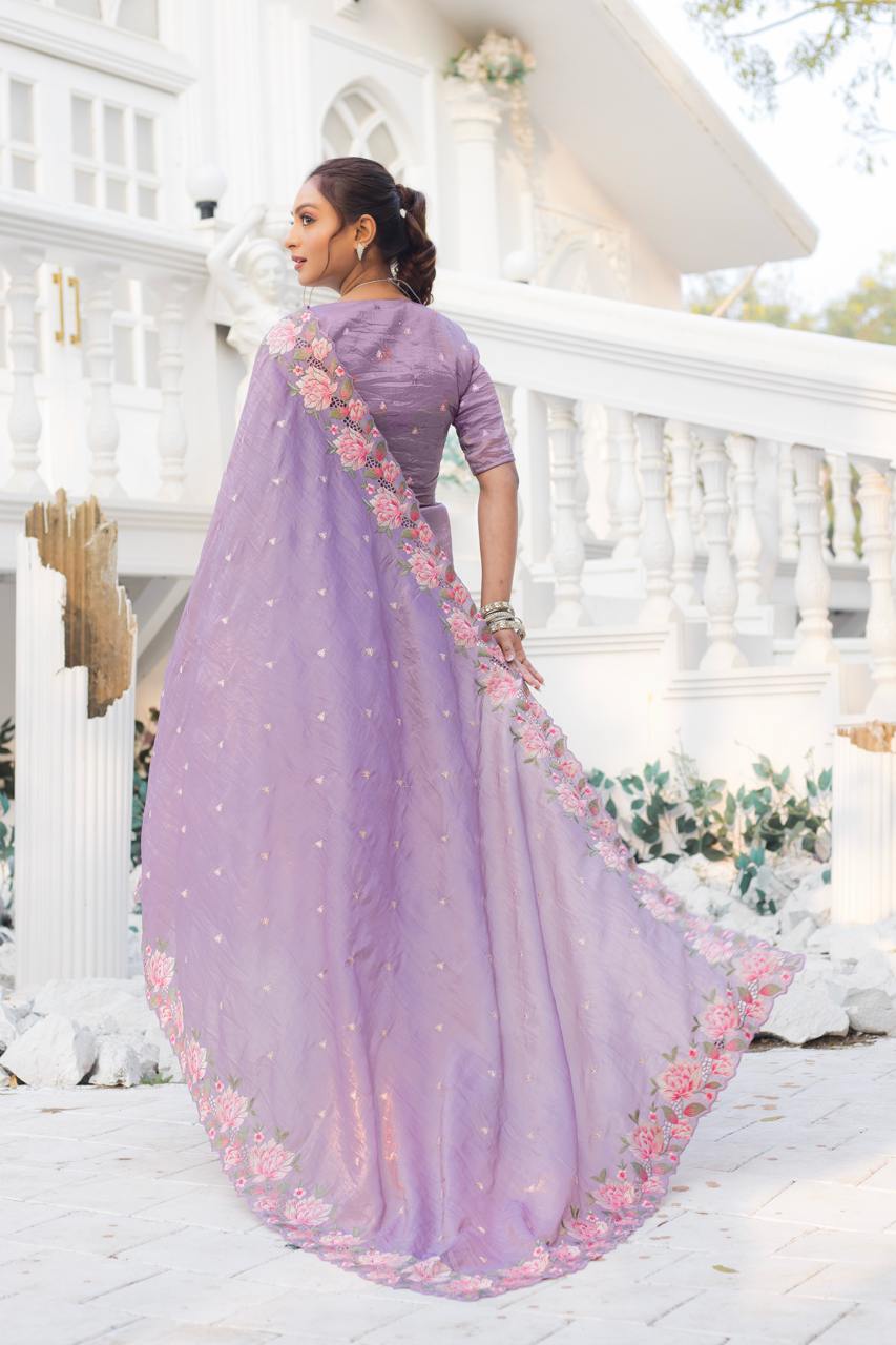 Pure crush silk saree with all over embroidery design