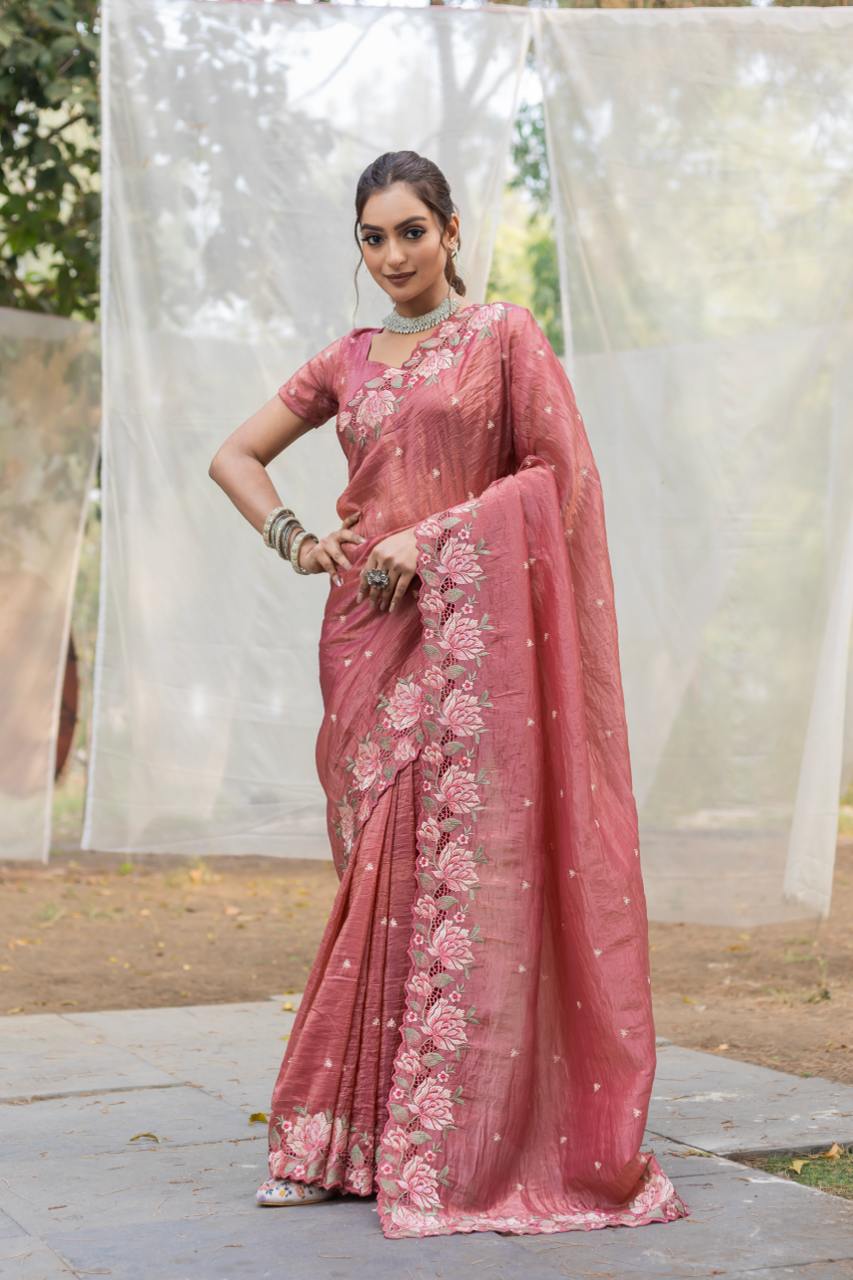 Pure crush silk saree with all over embroidery design